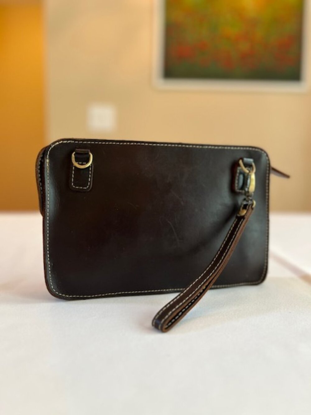 WALL ST | Dark Brown Leather Wristlet Wallet The Handler-EUC